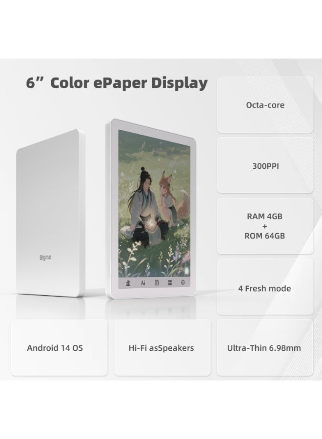 Bigme B6 6'' color ebook reader with Andriod 14OS 4+64GB storage eye-friendly epaper screen - Image 2